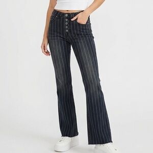 Rock & Roll Cowgirl Striped High Rise Flare Jeans 27x36 Pinstripe Button Fly